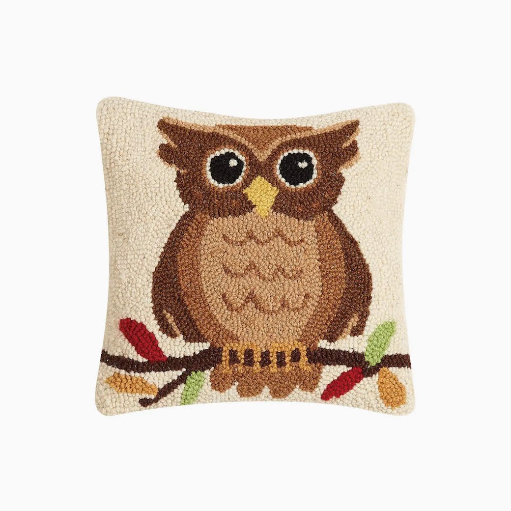 Petite Autumn Owl Hooked Rug Pillow - Marmalade Mercantile