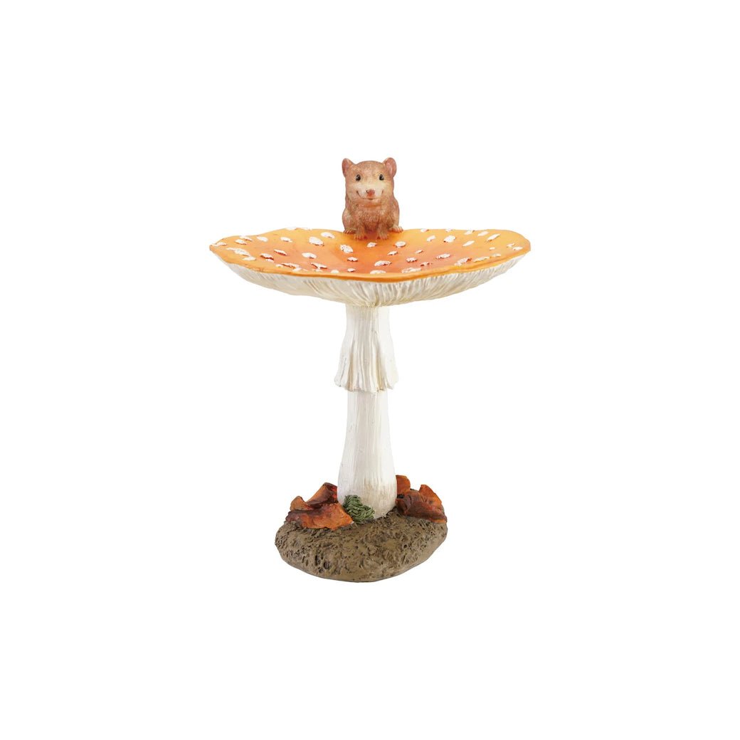 Petite Cast Resin Mushroom-Shaped Bird Feeder with Mouse - Marmalade Mercantile