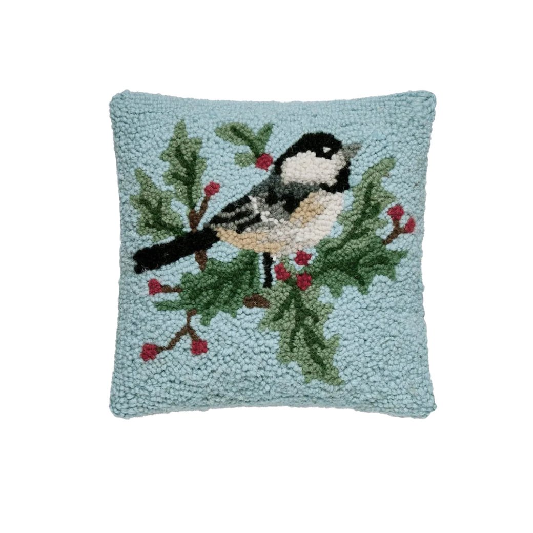 Petite Chickadee Hooked Rug Pillow - Marmalade Mercantile