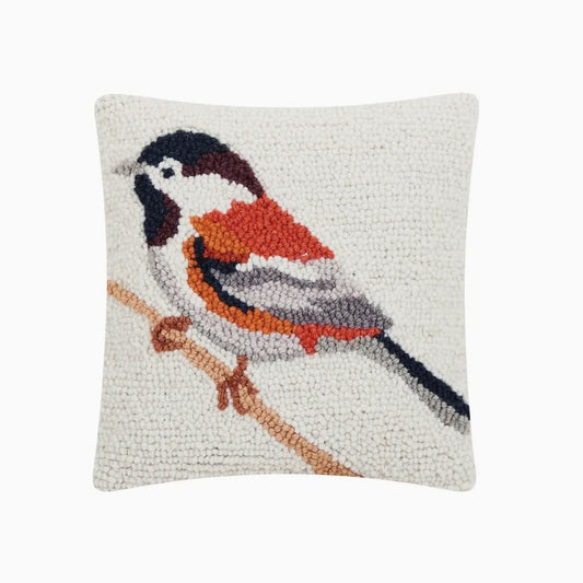 Petite Chickadee Hooked Rug Pillow - Marmalade Mercantile