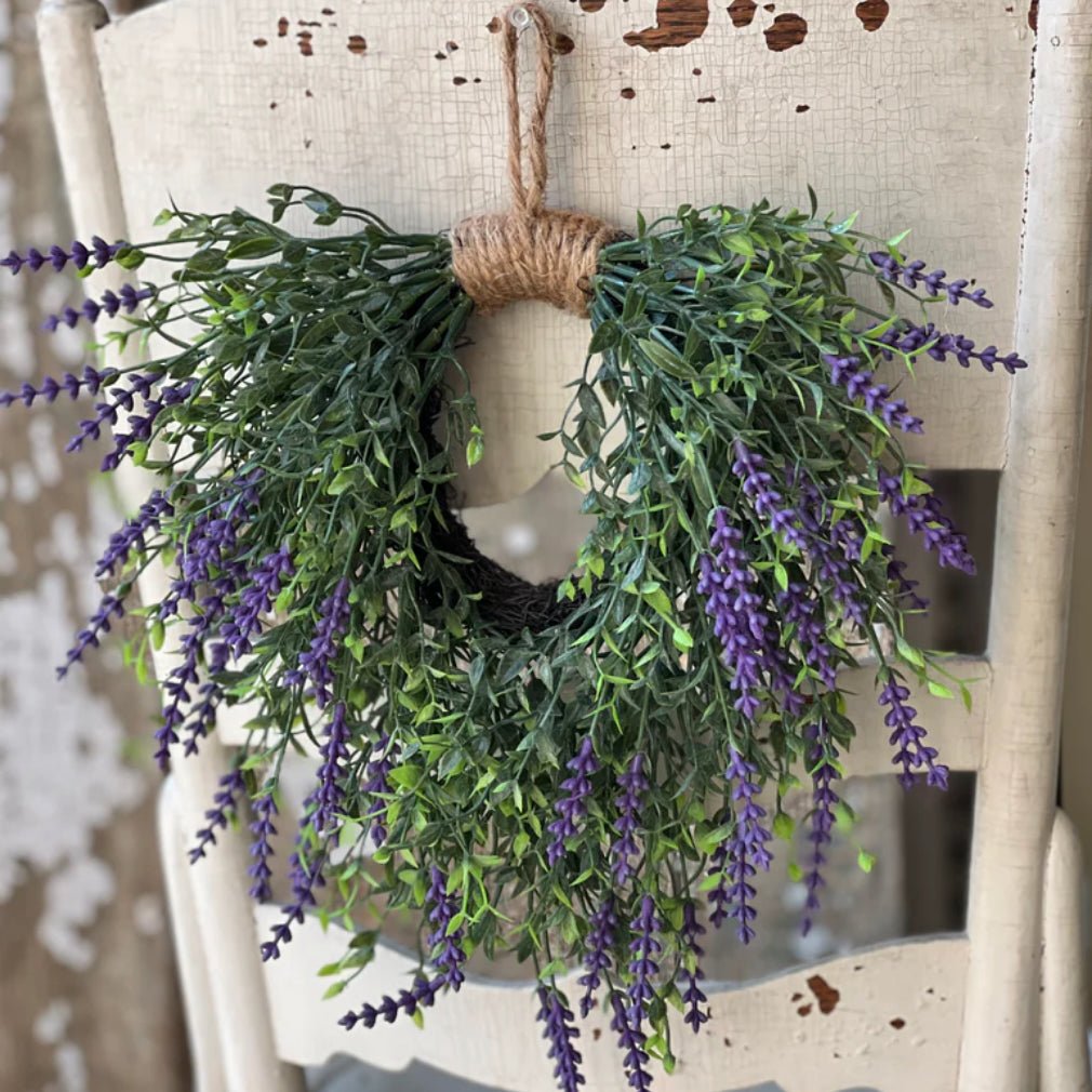 Petite Faux Lavender Wreath w Rustic Rope Hanger - Marmalade Mercantile