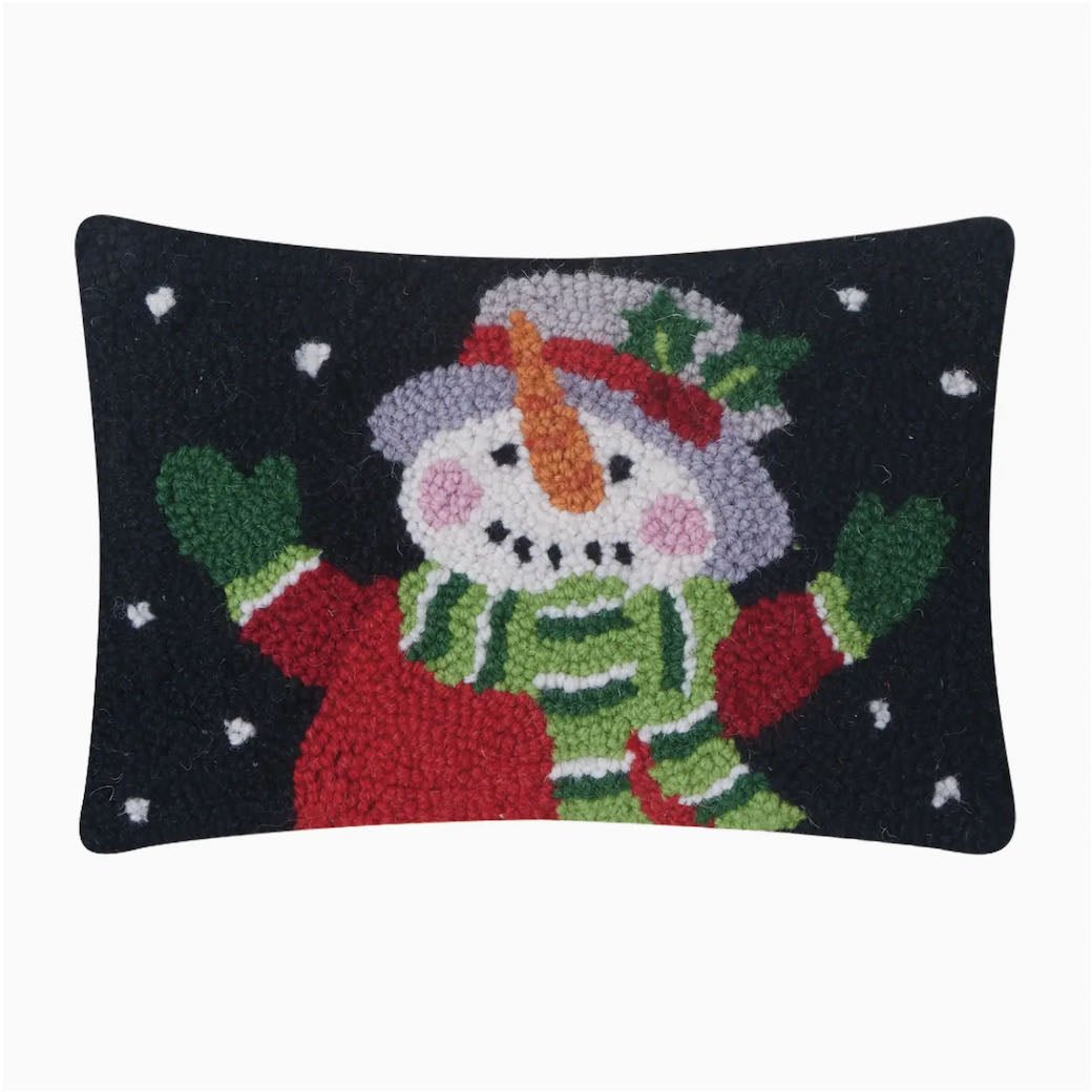 Petite Holiday Snowman Hooked Rug Pillow - Marmalade Mercantile