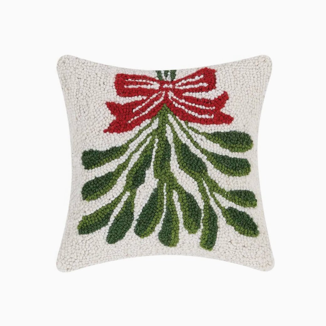 Petite Hooked Rug Pillow Festive Holiday Mistletoe - Marmalade Mercantile