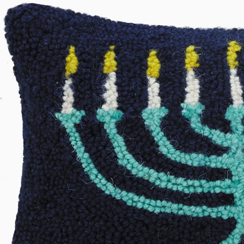 Petite Hooked Rug Pillow Menorah on Dark Blue - Marmalade Mercantile