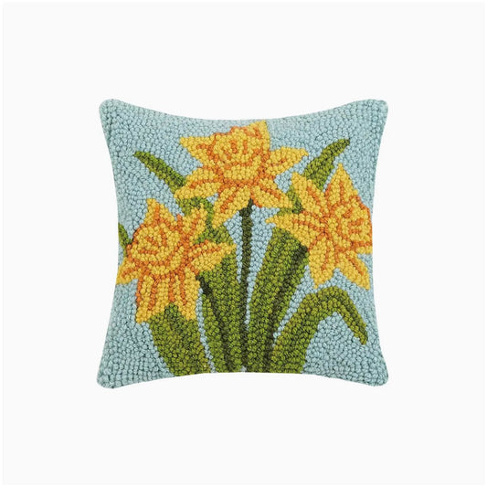 Petite Hooked Rug Pillow with Daffodils - Marmalade Mercantile