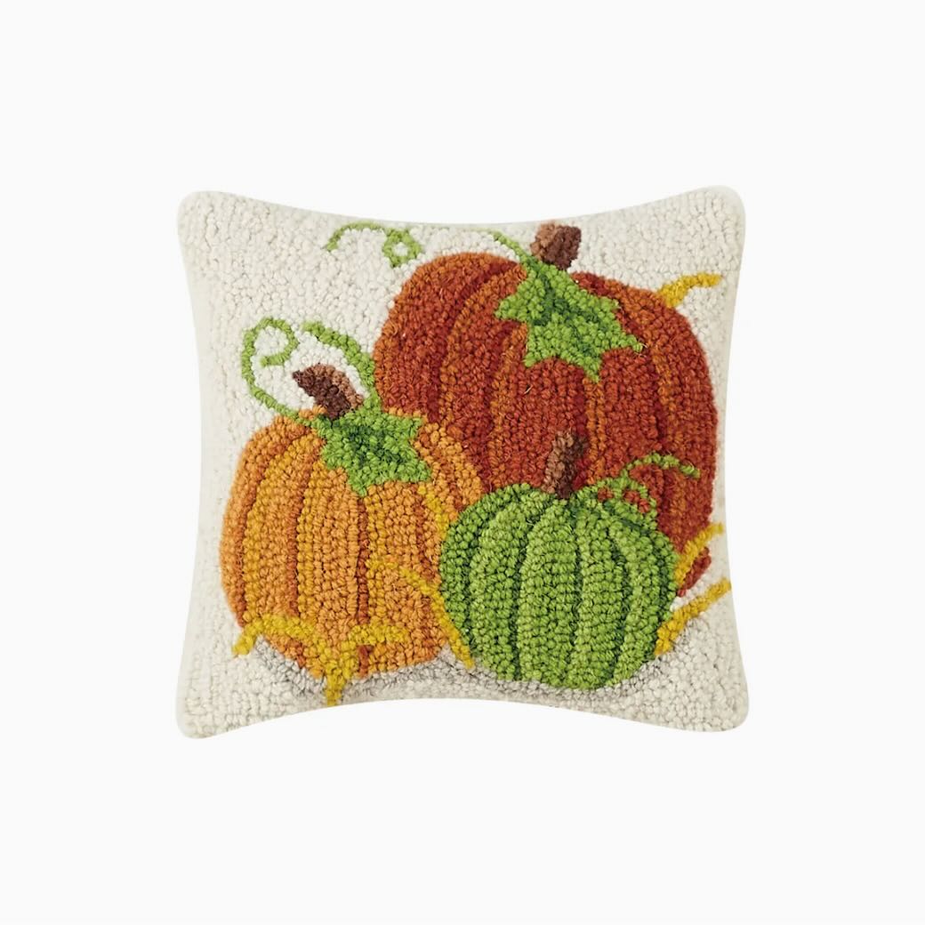 Petite Pumpkin Patch Hooked Rug Pillow - Marmalade Mercantile
