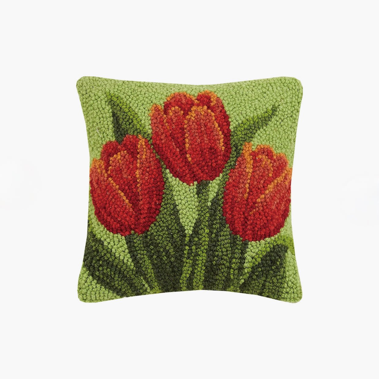 Petite Red Tulips Wool Hooked Rug Accent Pillow - Marmalade Mercantile