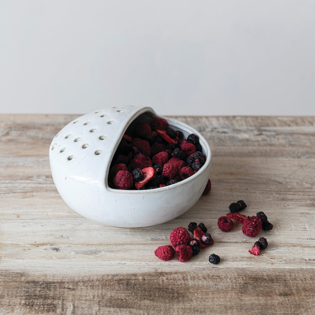 Petite Rustic Stoneware Berry Bowl with Strainer - Marmalade Mercantile