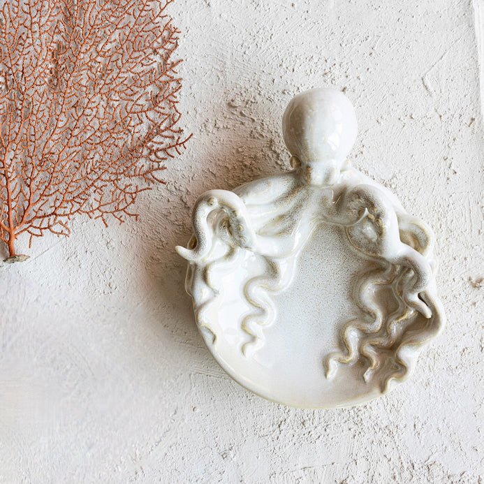 Petite Rustic Stoneware Bowl with Octopus (Each One Will Vary) - Marmalade Mercantile