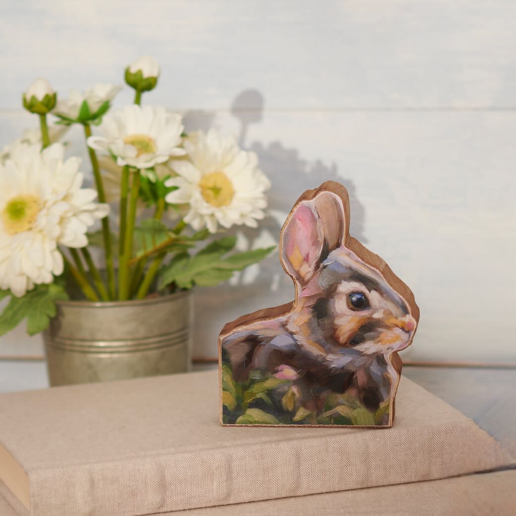 Petite Rustic Wooden Shelf Sitter Cottontail Bunny - Marmalade Mercantile