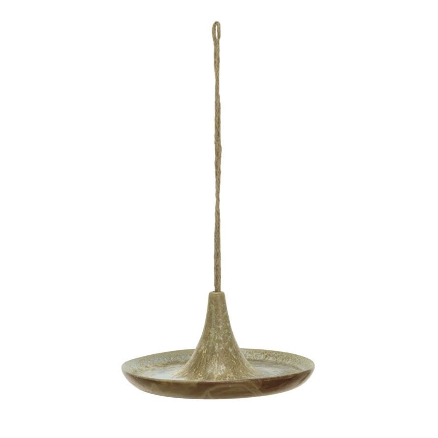 Petite Stoneware Bird Feeder w/ Jute Hanger - Marmalade Mercantile