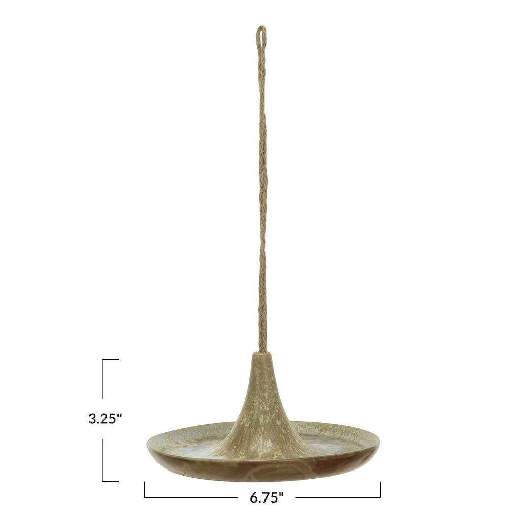 Petite Stoneware Bird Feeder w/ Jute Hanger - Marmalade Mercantile