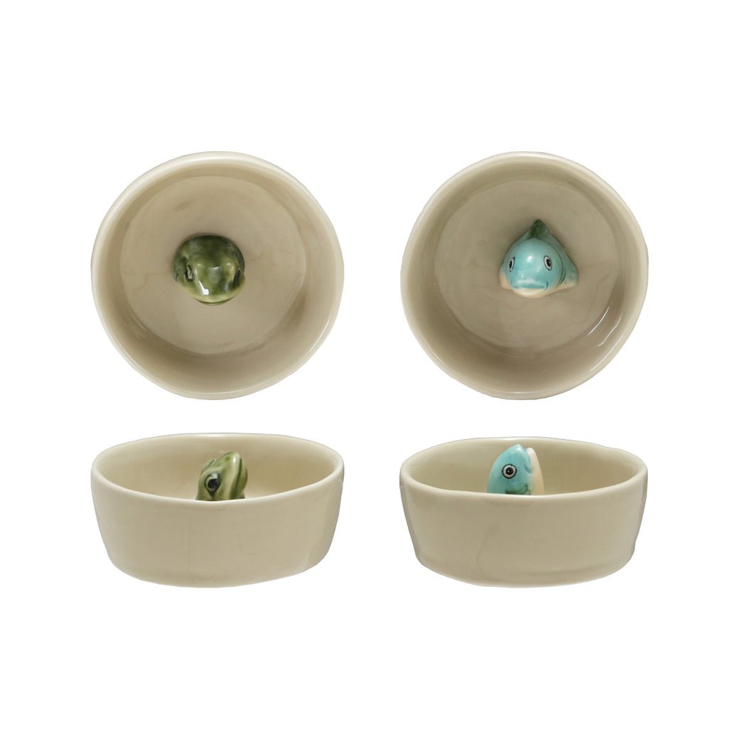 Petite Stoneware Dish with Frog or Fish Inside CHOICE of Styles - Marmalade Mercantile