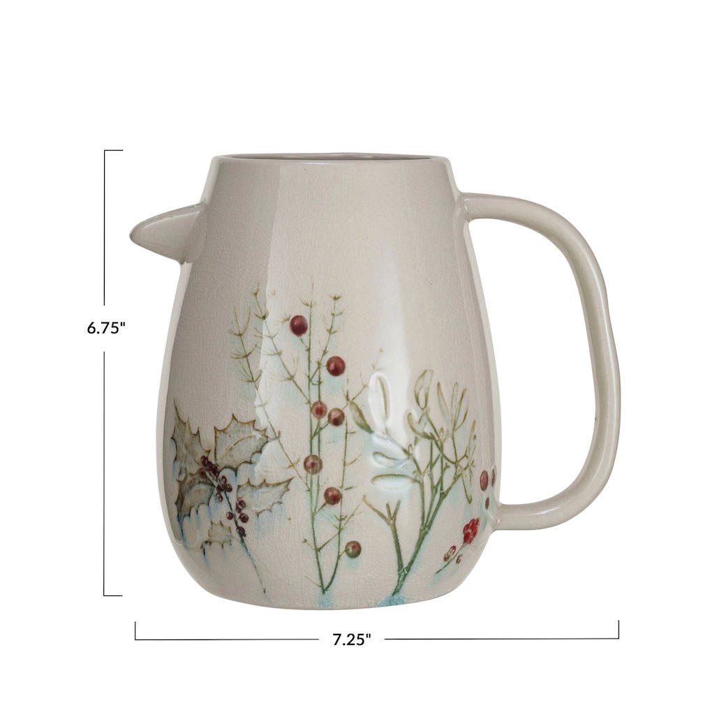 Petite Stoneware Pitcher w Seasonal Botanicals 50 oz. - Marmalade Mercantile