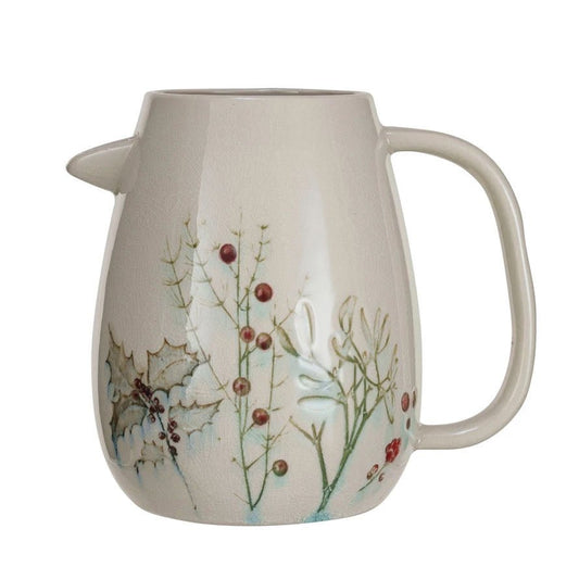 Petite Stoneware Pitcher w Seasonal Botanicals 50 oz. - Marmalade Mercantile