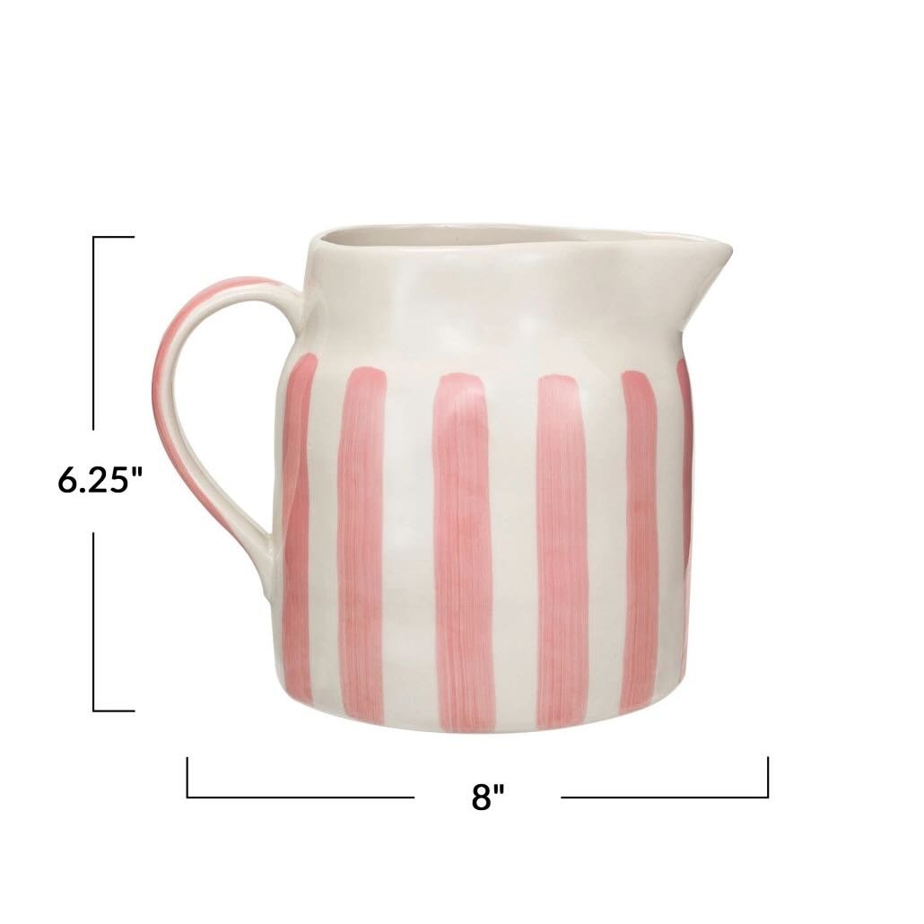 Pink Striped Stoneware Pitcher 56 oz - Marmalade Mercantile