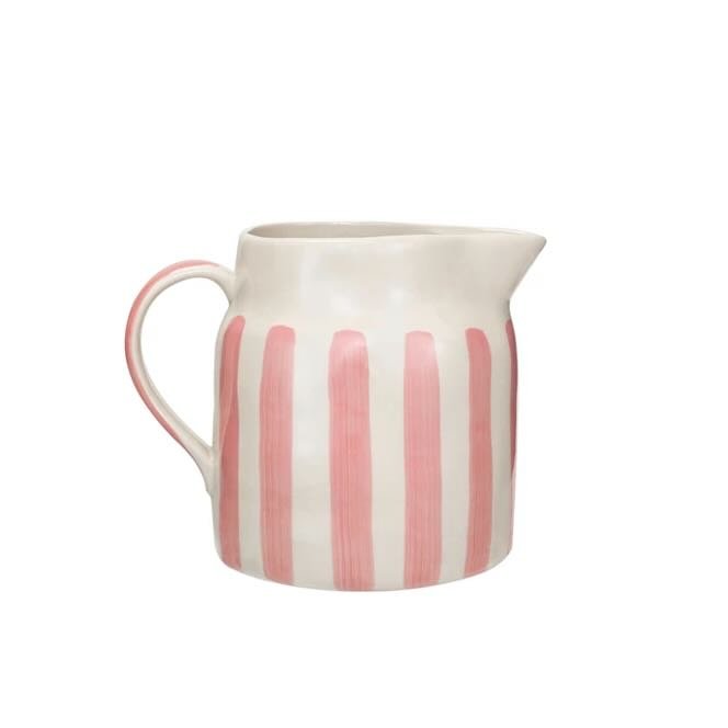 Pink Striped Stoneware Pitcher 56 oz - Marmalade Mercantile