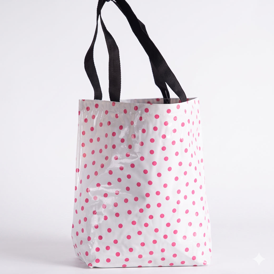 Medium Oilcloth Tote Pink Polka Dot Pattern