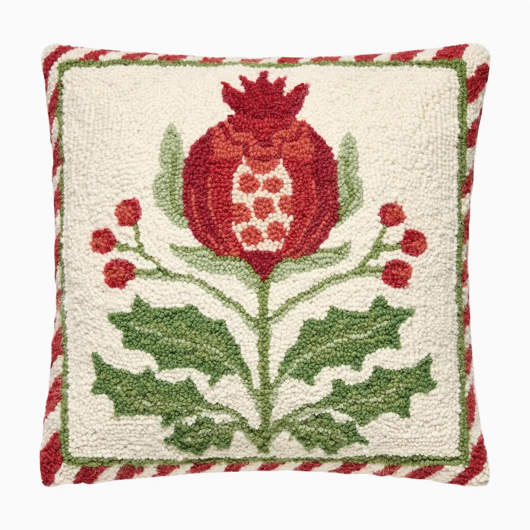 Pomegranate Hooked Rug Holiday Pillow - Marmalade Mercantile