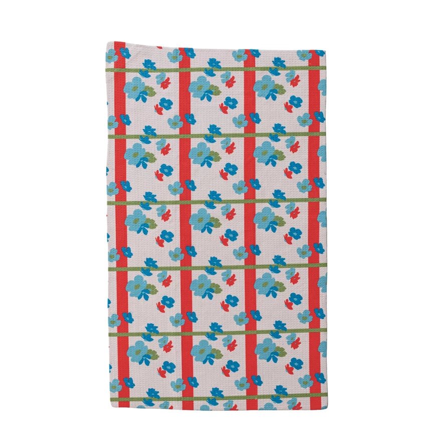 Printed Recycled Microfiber Tea Towel Flowers & Stripes - Marmalade Mercantile