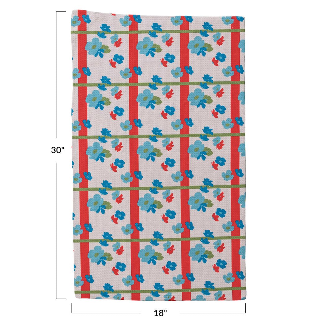 Printed Recycled Microfiber Tea Towel Flowers & Stripes - Marmalade Mercantile