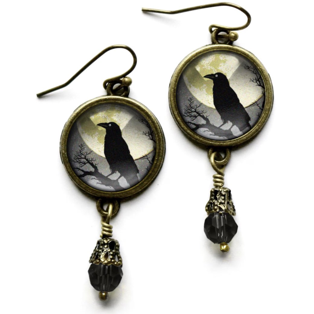 Raven and Full Moon Cottage Core Earrings for Pierced Ears - Marmalade Mercantile