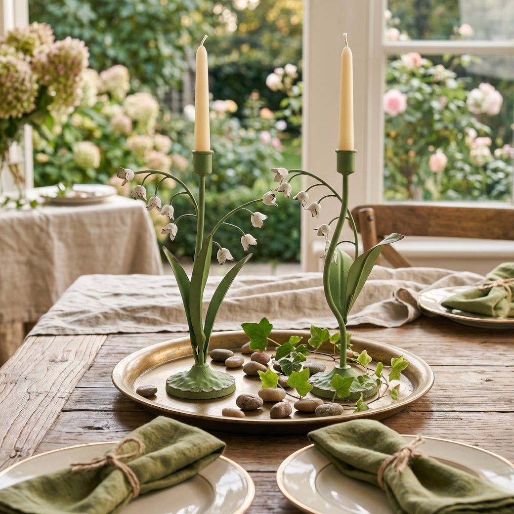 Reproduction Lily of the Valley Toleware Taper Holders CHOICE of Style - Marmalade Mercantile