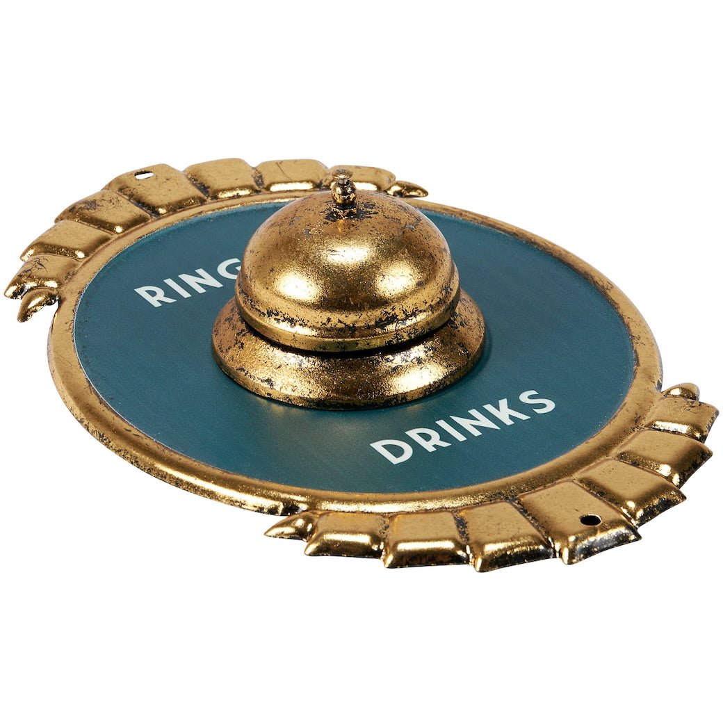 Ring for Drinks Fun Vintage - Stye Metal Wall Decor w Working Bell - Marmalade Mercantile