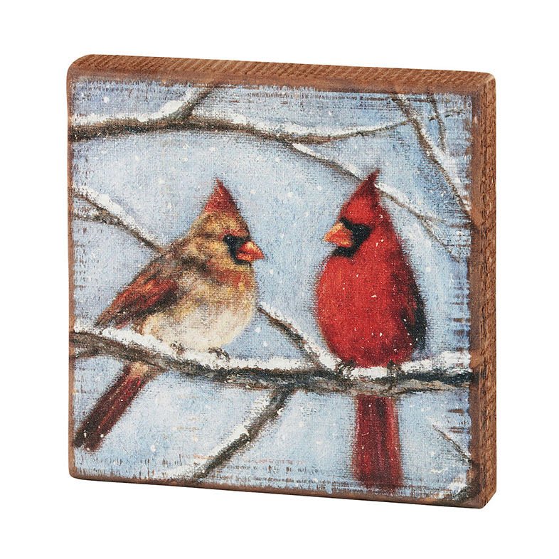 Rustic Wooden Block Sign Cardinal Couple in Winter - Marmalade Mercantile