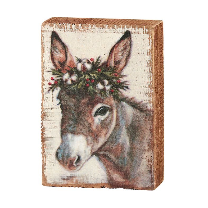 Rustic Wooden Block Sign Merry Donkey - Marmalade Mercantile