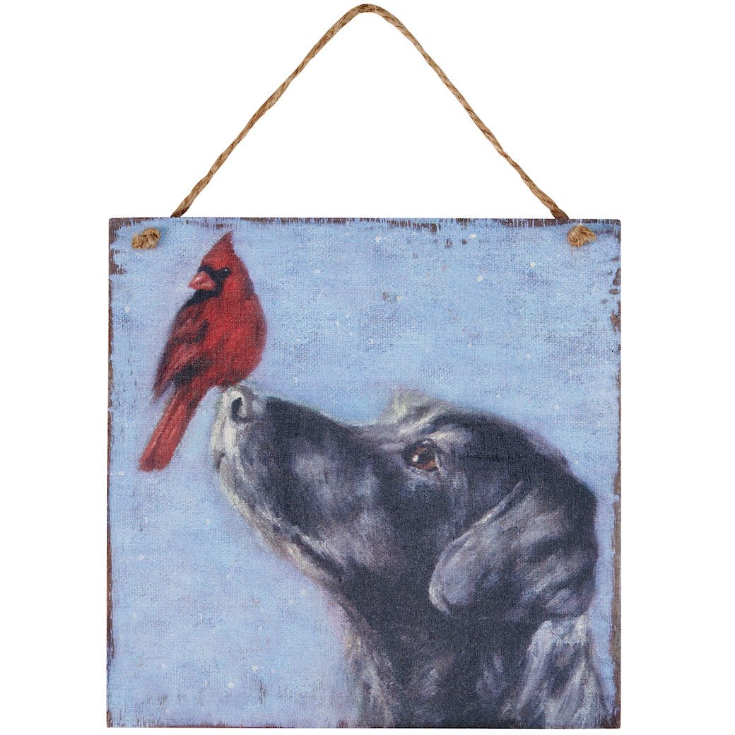 Rustic Wooden Christmas Ornament or Wall Decor Black Lab & Cardinal - Marmalade Mercantile