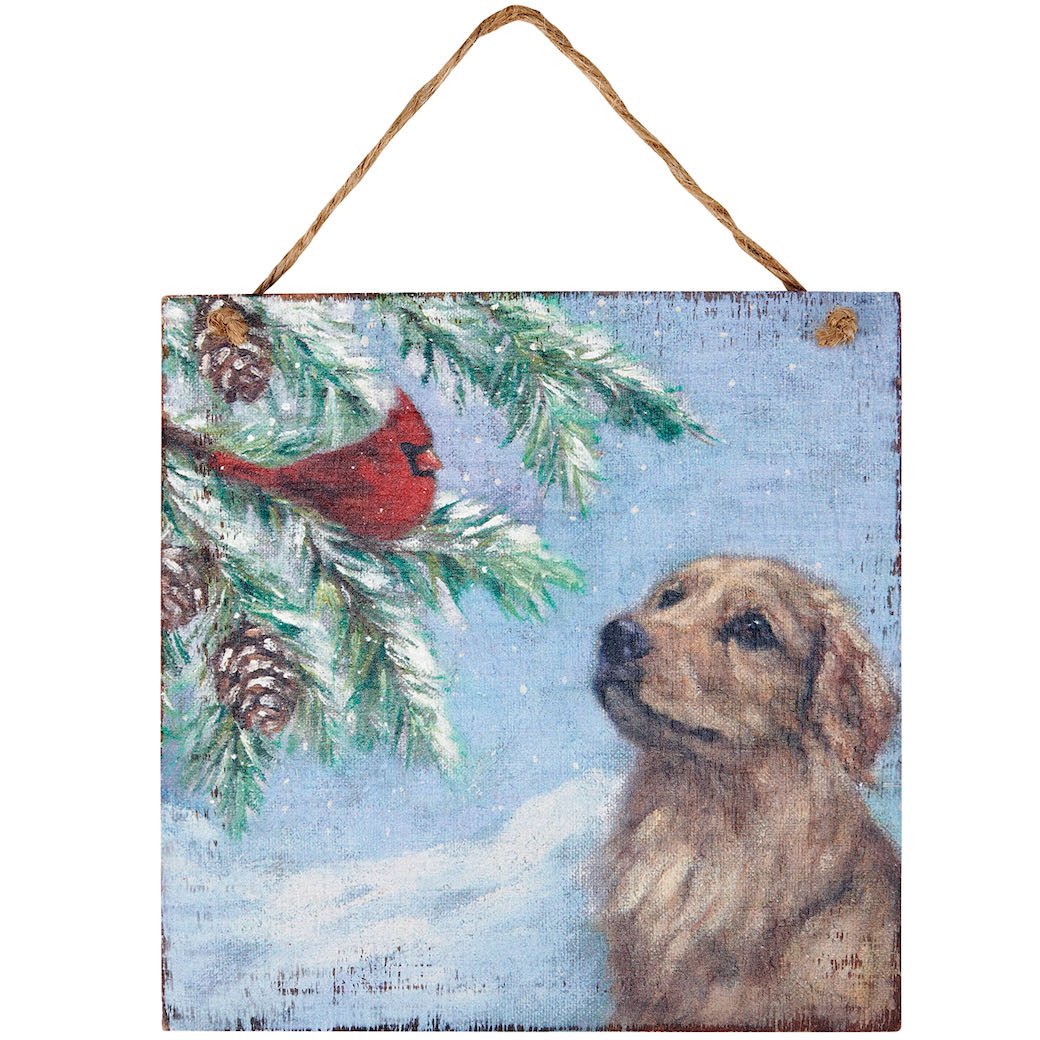 Rustic Wooden Christmas Ornament or Wall Decor Golden Retriever & Cardinal - Marmalade Mercantile