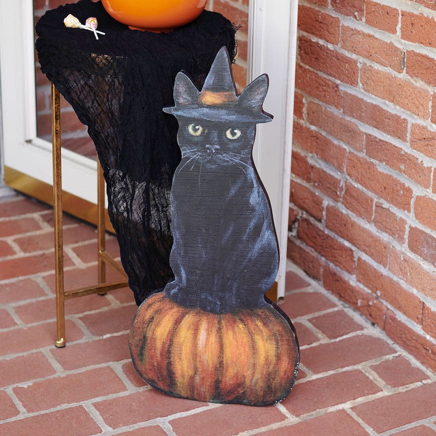 Rustic Wooden Halloween Black Cat Porch Leaner - Marmalade Mercantile