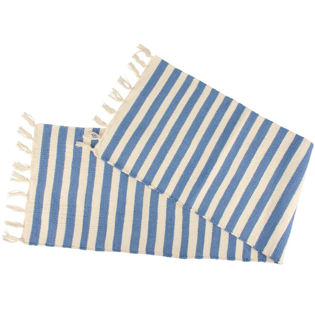Rustic Woven Ocean Blue Striped Table Runner - Marmalade Mercantile