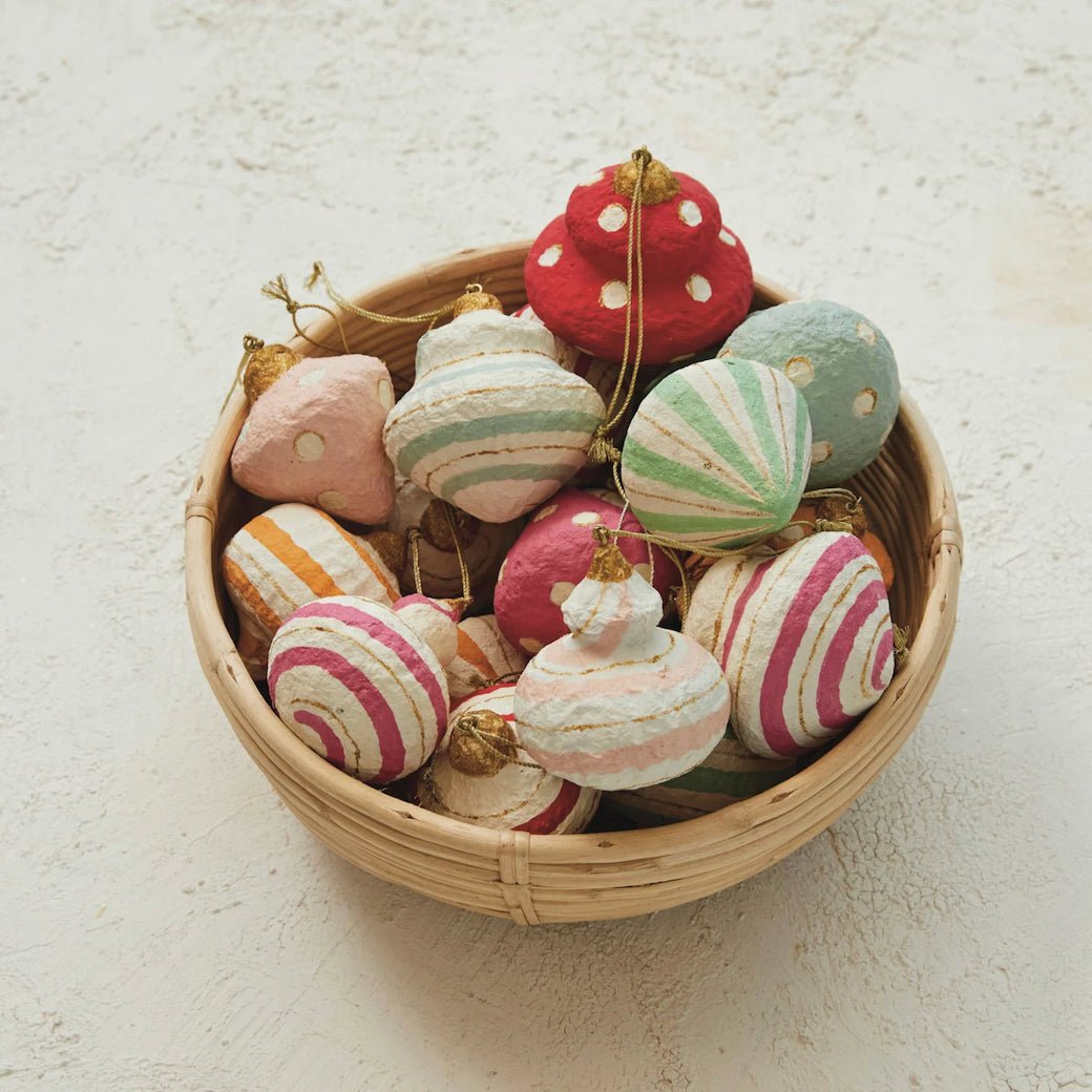 Set of 18 Hand - Made Paper Maché Christmas Ornaments - Marmalade Mercantile
