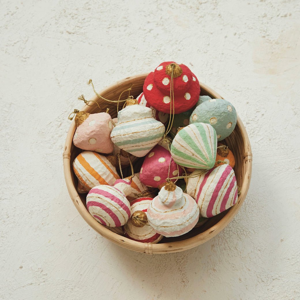 Set of 18 Hand - Made Paper Maché Christmas Ornaments - Marmalade Mercantile