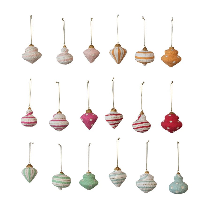 Set of 18 Hand - Made Paper Maché Christmas Ornaments - Marmalade Mercantile