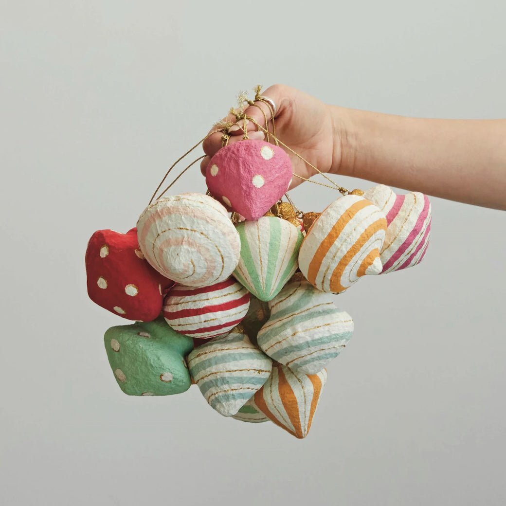 Set of 18 Hand - Made Paper Maché Christmas Ornaments - Marmalade Mercantile