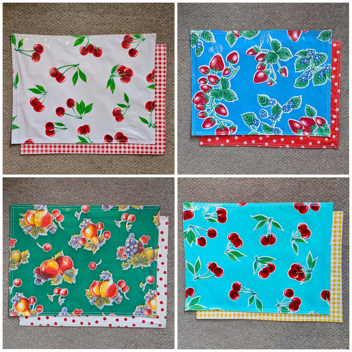 Set of 2 Reversible Oilcloth Place Mats - CHOICE of Style - Marmalade Mercantile