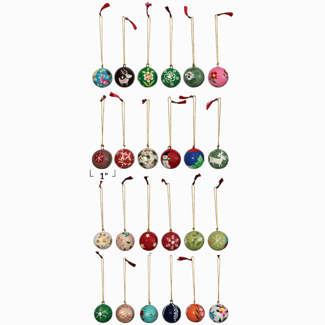 Set of 24 Hand - Made Paper Maché Christmas Ornaments - Marmalade Mercantile