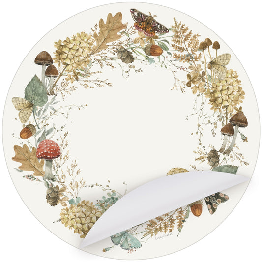Set of 24 Round Paper Placemats Autumn Mushrooms, Moths & Foliage - Marmalade Mercantile