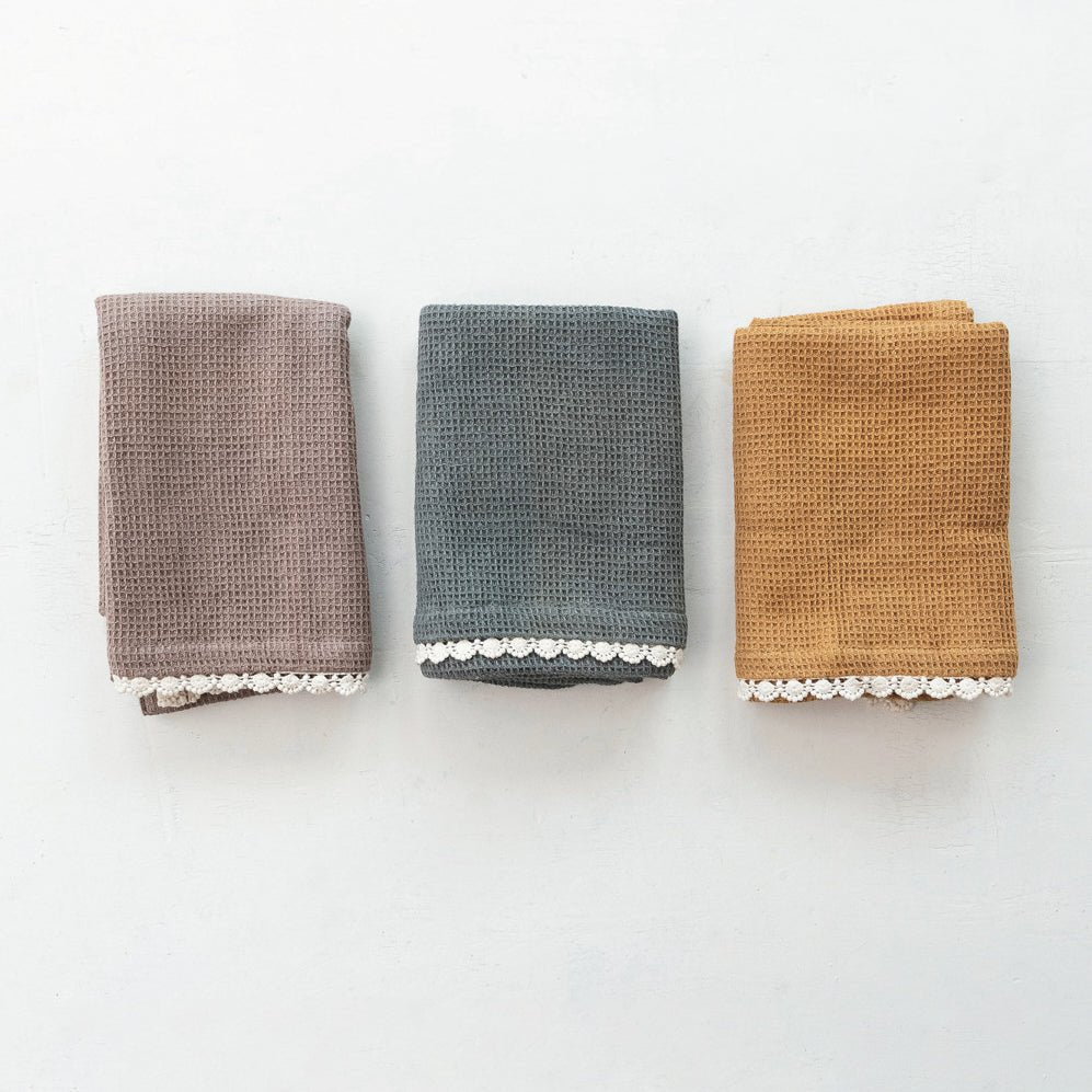 Set of 3 Cotton Waffle Weave Towels w Small Cheese/Cutting Board - Marmalade Mercantile