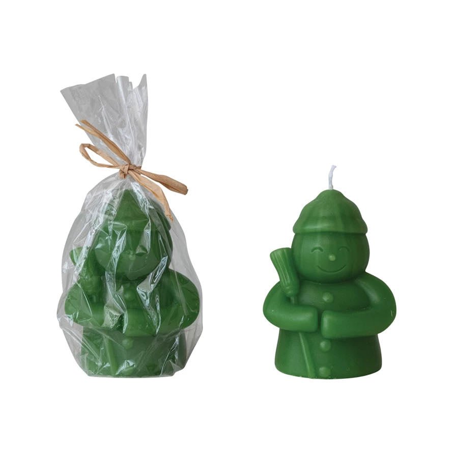 Set of 3 Petite Snowman Shaped Unscented Holiday Candles GREEN - Marmalade Mercantile