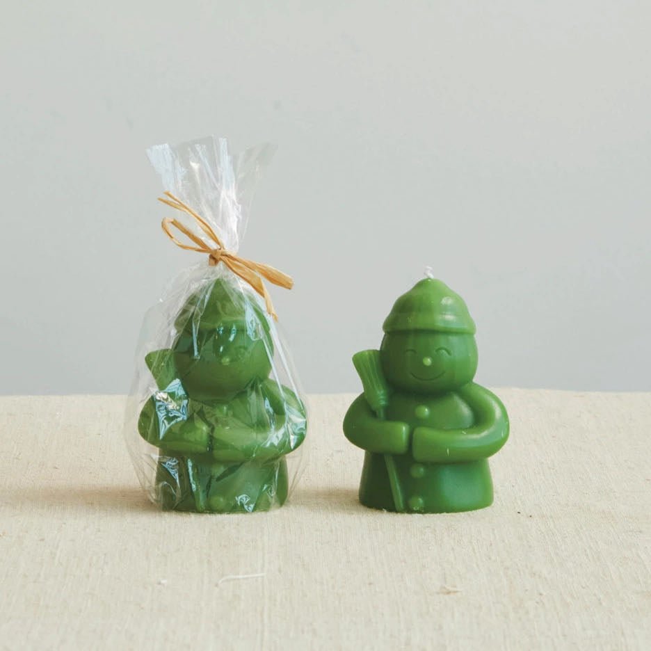 Set of 3 Petite Snowman Shaped Unscented Holiday Candles GREEN - Marmalade Mercantile