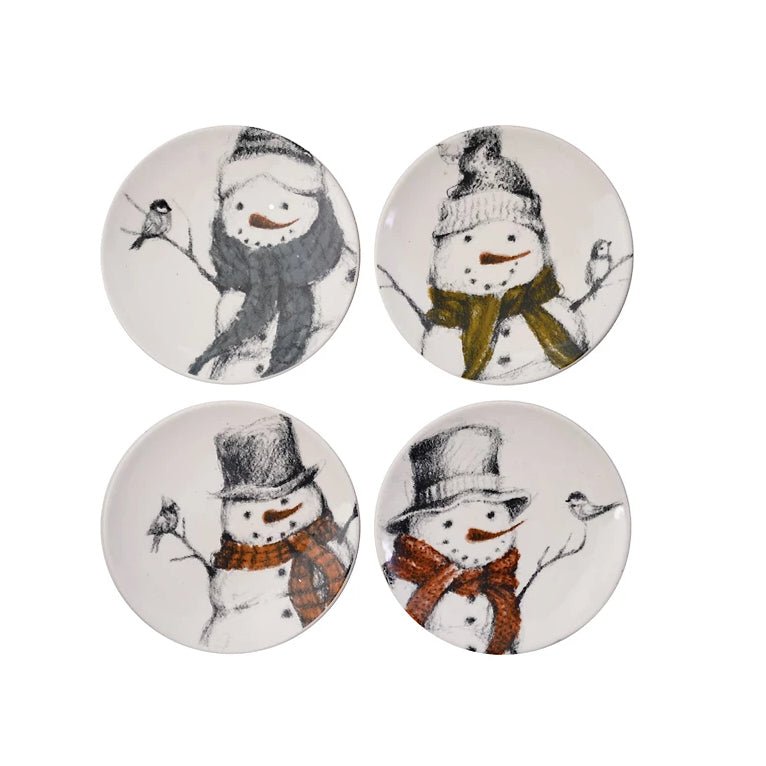Set of Four 5" Stoneware Snowman Snack Plates - Marmalade Mercantile