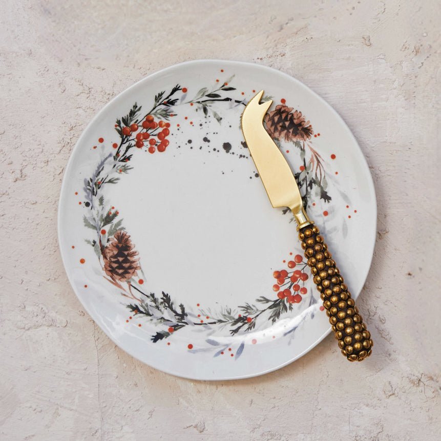 Set of Four 8" Holiday Botanical Plates Stoneware - Marmalade Mercantile