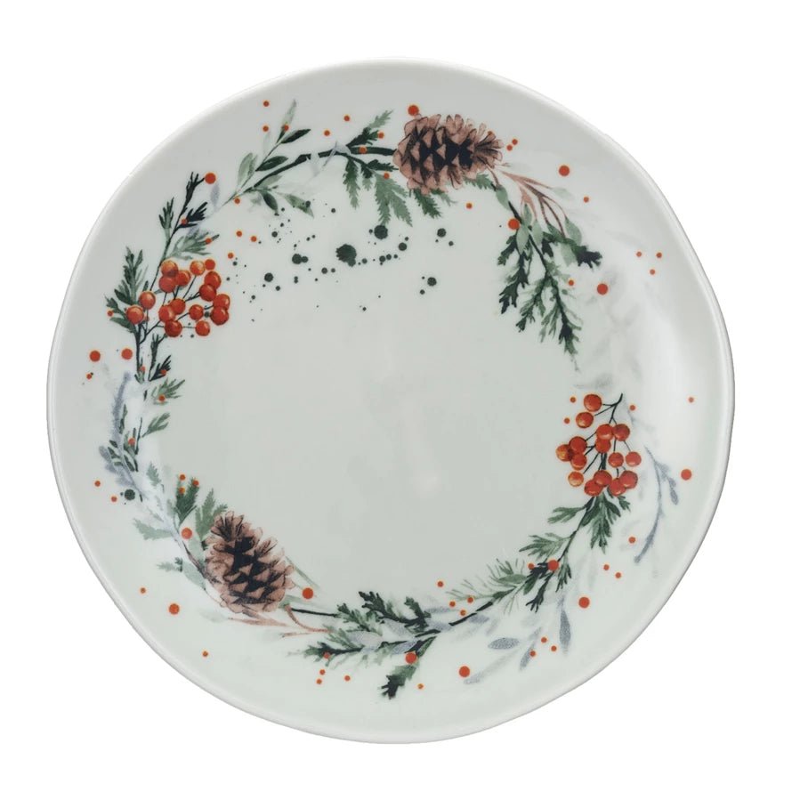Set of Four 8" Holiday Botanical Plates Stoneware - Marmalade Mercantile
