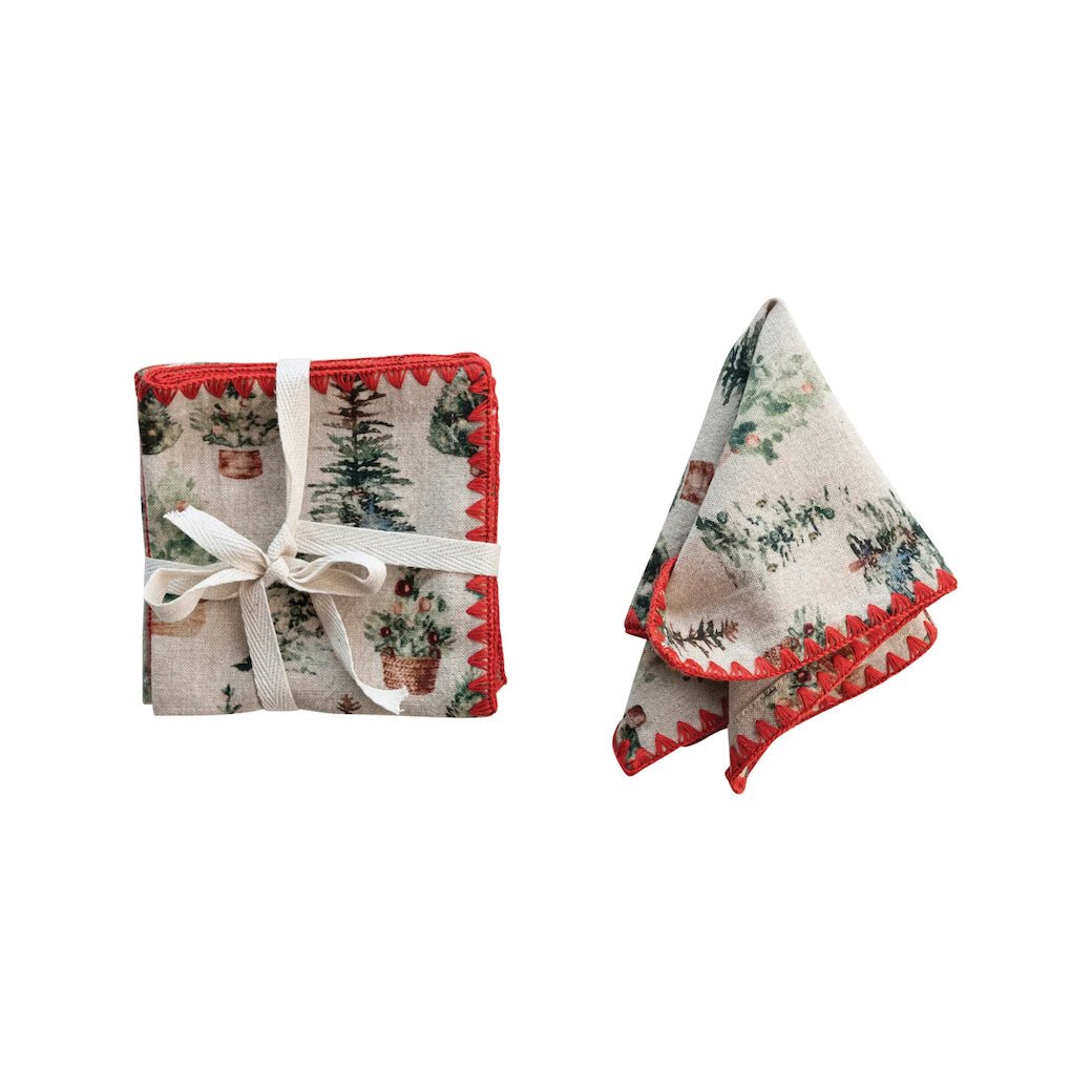 Set of Four Cloth Cocktail Napkins Evergreen Trees Pattern - Marmalade Mercantile
