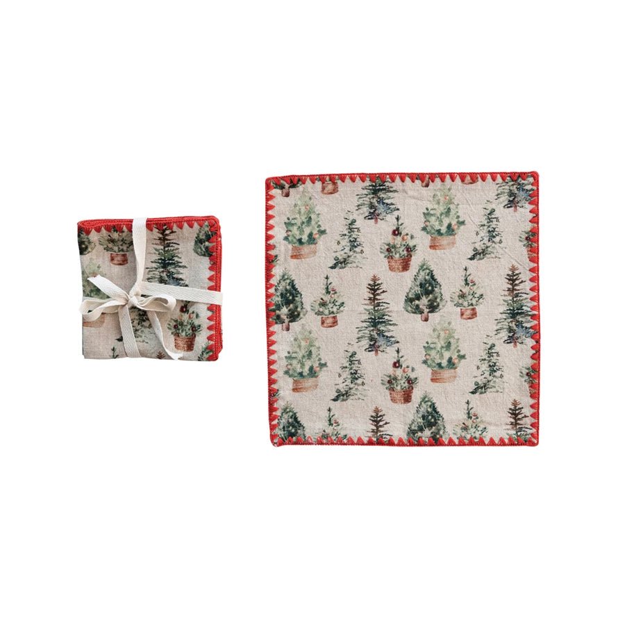 Set of Four Cloth Cocktail Napkins Evergreen Trees Pattern - Marmalade Mercantile
