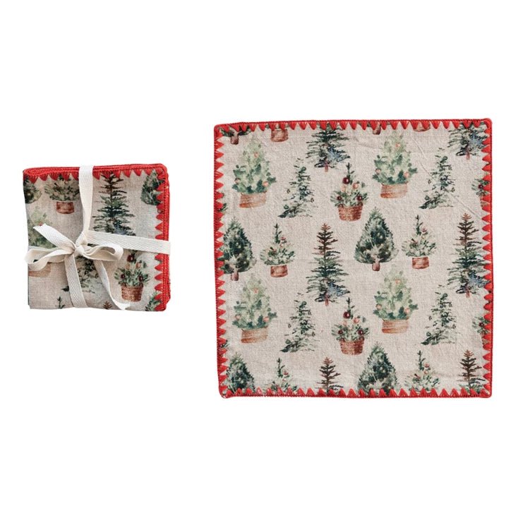 Set of Four Cloth Cocktail Napkins Evergreen Trees Pattern - Marmalade Mercantile
